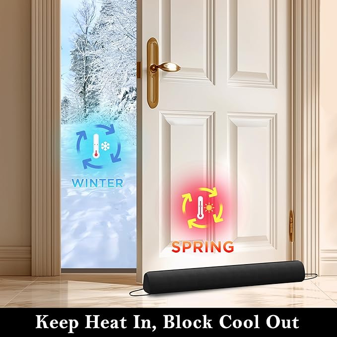 Sunolga 72" Door Draft Stopper Blocks Hot and Cold Air with Removable Washable Cover for Gaps Up to 3", All-Season Seal for Noise, Wind, Under Door Sweep for Bottom of Door, Home Essentials, Black