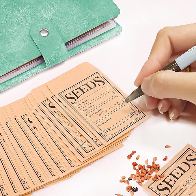 U0U Seed Storage Envelopes, Green Resealable Sealing Seed Envelopes Garden Seed Organizer Storage Box,Seed Packet Organizer Seed Collecting Template for Vegetable (Green)