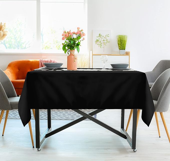 Utopia Kitchen Rectangle Table Cloth 2 Pack (60x60 Inches, Black), Machine Washable Polyester Table Cover for Dining, Buffet Parties, Picnics, Events, Weddings and Restaurants