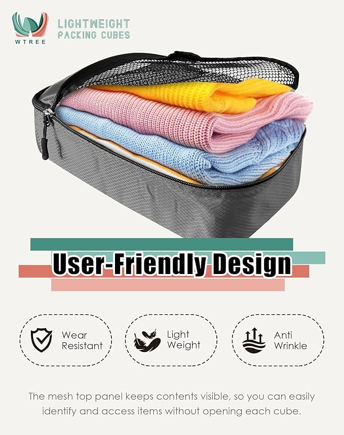 4-Piece Packing Cubes Travel Accessories Set for Suitcases - Luggage Organizer Bags with Double Zipper - Mesh Top - Small - Dark Grey