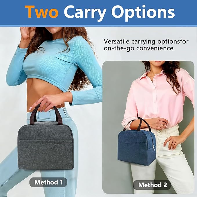 Lunch Bag for Women Men, 2 Packs Reusable Leakproof Lunch Tote with Thermal Lining, 6L Insulated Portable Lunch Box Cooler Bag for Work, Office, Picnic, Beach & Travel-Blue&Grey