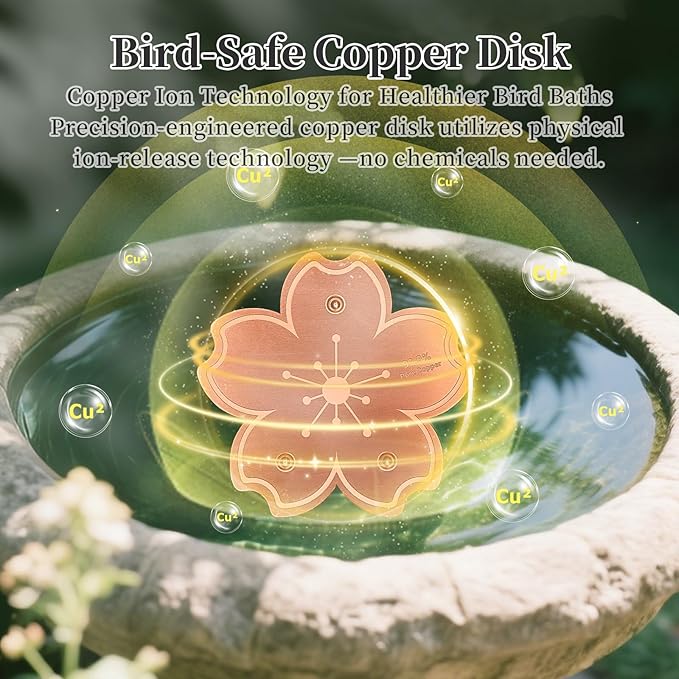 Bird Bath Copper Disk, 2pcs Flower Shaped 99.99% Pure Copper Cleaning Disc Plate for Physical Safe Water Purification All-Season for Outdoor Wildlife Bird Bowls Birdbaths Solar