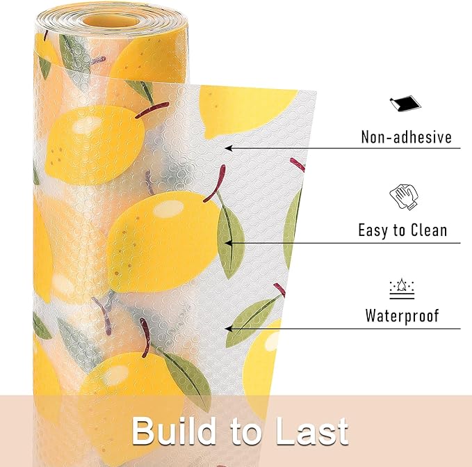 Cooyes Shelf Liner, Non-Adhesive Cabinet Liners for Kitchen Drawers, Shelves, Refrigerator, Pantry Storage, Bathroom Closet, Fridge, Durable Waterproof EVA Mats(23.6" W x 360" L, Yellow Lemon)
