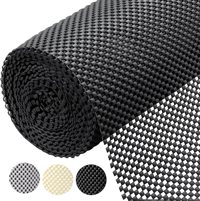 BALEINE Cabinet Liner, Drawer and Shelf Liner for Kitchen Cabinets Non-Adhesive, Non-Slip Protect Desks, Cupboard, Drawers, Shelves, Tableware (12 in x 10 Ft, Black)