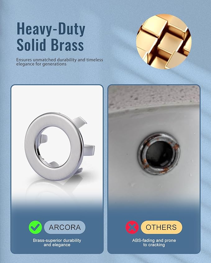 Sink Overflow Ring Brushed Nickel: ARCORA 2 Pack Solid Brass Bathroom Vessel Sink Overflow Cover Basin Trim Ring Hole Insert Caps