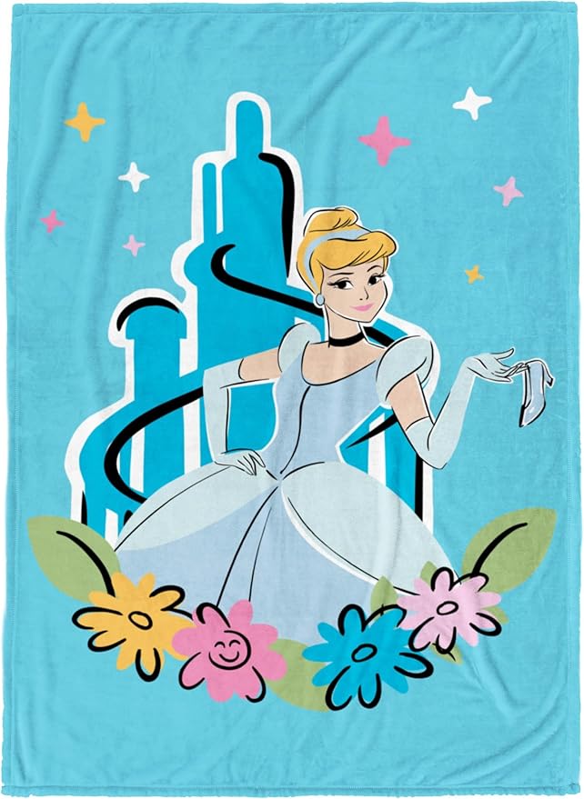 Jay Franco Kids Plush Throw Blanket – Soft & Cozy Fleece Throw for Bedroom & Couch Décor, Official Licensed Product, Blue - Disney Princess Cinderella, 60x90 - Large Blanket