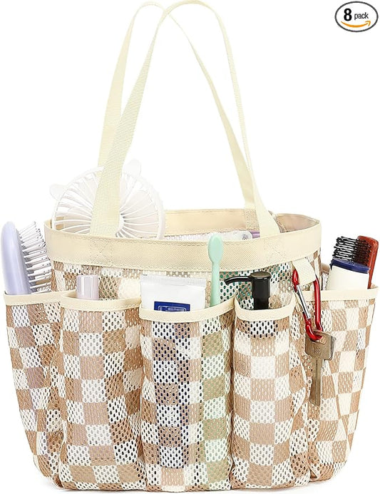 Fammart Mesh Shower Caddy Portable for College Dorm Room Essentials, 8-Pocket Large Shower Basket Tote Bag with 2 Handles for Toiletry, Bathroom, Beach, Camp, Gym