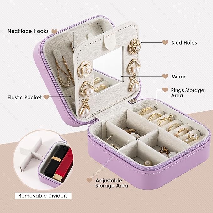 Travel Jewelry Case, Small Jewelry Box Organizer with Personalized Initials, Gifts for Girl Women, Wife Girlfriend Daughter Niece, Bridesmaid Gifts, Birthday