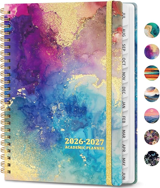 Academic Planner 2026-2027, Weekly and Monthly Calendar Book, July 2026 – June 2027, Hardcover Planner with Tabs, Perfect for Teachers, Students, Women & Men, A5 (6.4" x 8.5") - Gold