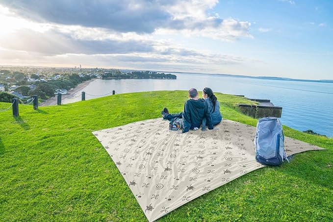 WEKAPO Beach Blanket Waterproof Sandproof Oversized Extra Large Sand Free Beach Mat with Stakes, Storage Bag - Essentials for Outdoor Beach, Picnic (Light Small Sea Turtle, 8 X 7 FT (1~4 Person))