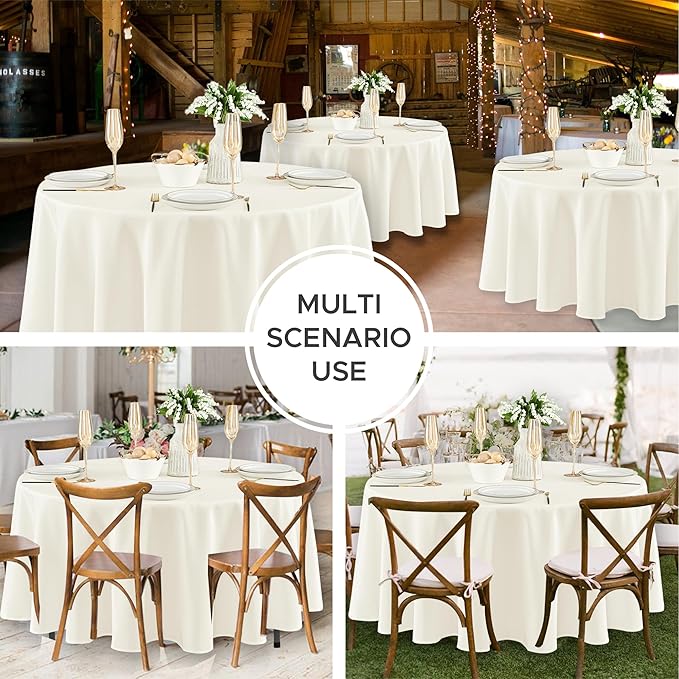 Fitable 8 Pack Round Tablecloths: Stain Resistant Wrinkle Free Circle Table Clothes, Washable Reusable Polyester Table Covers for Wedding Party Birthday Banquet Reception(Ivory, 70 Inch)