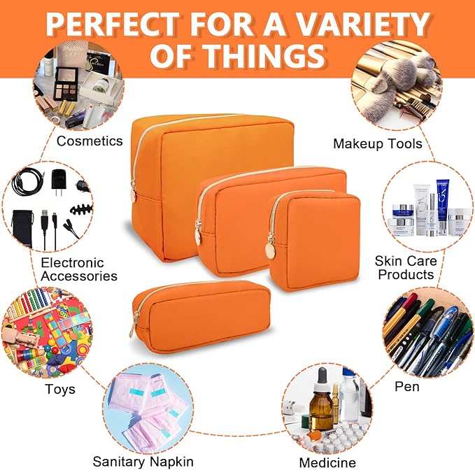 Small Pencil Case Makeup Bag for Purse, Cute Pencil Pouch Preppy Nylon Makeup Brush Bag with Zipper, Girls Portable Stationery Storage Case Small Pen Bag for Office School College (Slim-Peach)