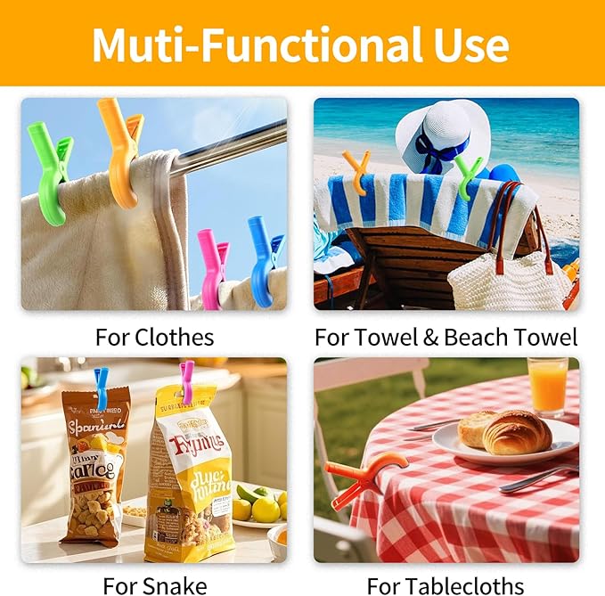 12 Pack Beach Towel Clips, 3.7 Inch Heavy Duty Towel Holder Clips for Beach Chairs, Non-Slip Pool Chair Clips for Laundry Towel, Clothes, Secure Blankets, Robes, Wet Swimsuits (Small)