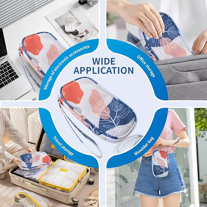 Electronics Organizer Travel Case, Cable Organizer Travel Essentials Tech Pouch,Suitable for Charger, Cable, Phone，Flash Drive,Desert leaf