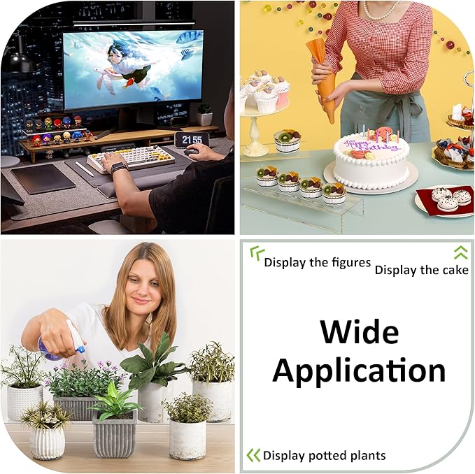 Acrylic Shelf Riser 12x4.3x2 pack of 2, Clear Display Shelf 12” for Shoes, Glasses, Plants, Home Decors, Perfume, 12x4.3x2 Inch