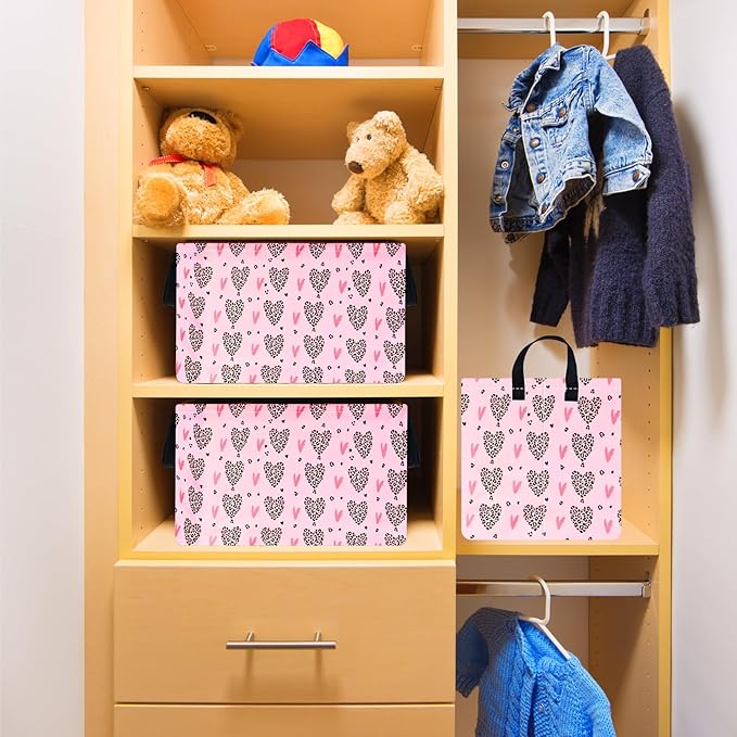 Rec Heart Print Box Hamper Storage Basket Collapsible Organizer Bin Gift Shelf Baskets for Home and Kitchen Storage