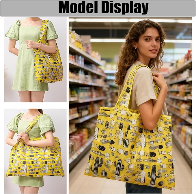 5 Pack Foldable Reusable Shopping Bags - 210D Nylon Waterproof Large Capacity Grocery Bags, Compact Travel Bag for Pinic, Groceries, Beach, Storage