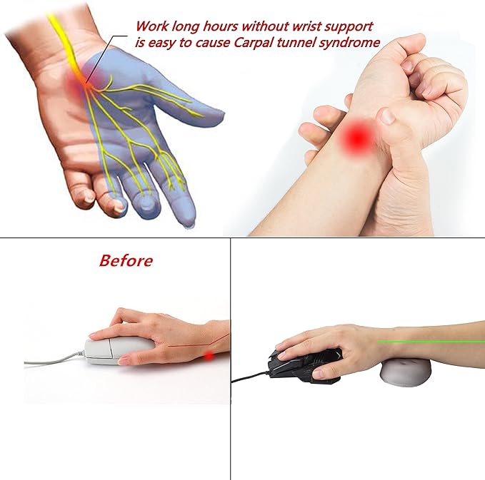 BRILA Ergonomic Memory Foam Mouse Wrist Rest Support Pad Cushion for Computer, Laptop, Office Work, PC Gaming - Massage Holes Design - Wrist Pain Relief (Grey Mouse Wrist Rest)