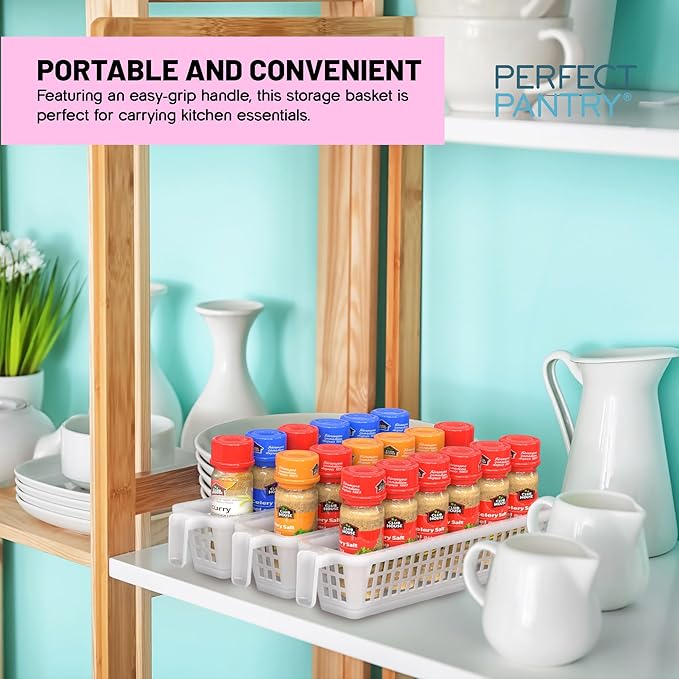 Narrow Storage Bins - Set of 3 Spice Baskets - Plastic Trays for Organizing Kitchen Cabinets, Pantries, Shelves, Fridge, and Countertops - Spice Holder for Inside Cabinets, Small Fridge Organizer