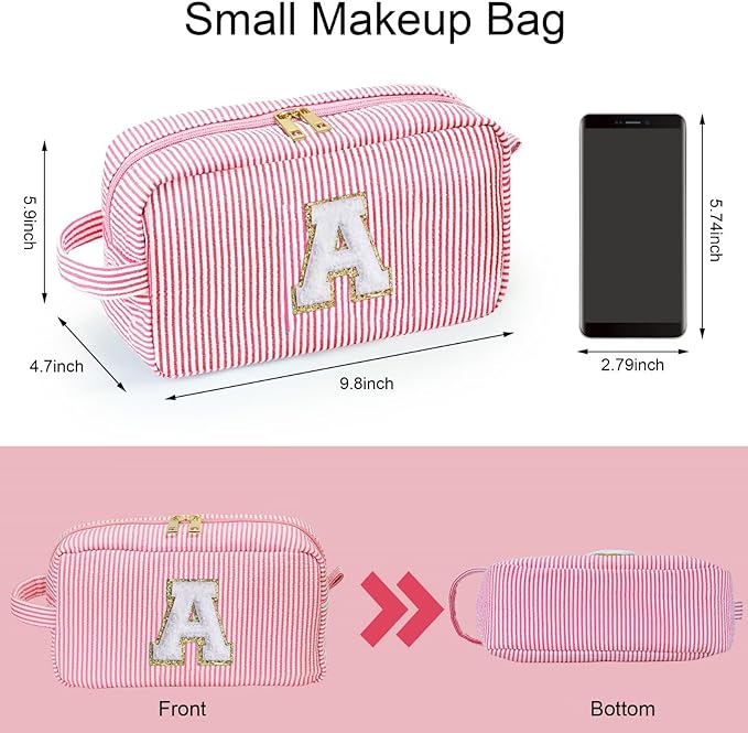 YOOLIFE Initial Cosmetic Bag for Women - Monogram Cute Pink Makeup Bag Cosmetic Toiletry Pouch Make Up Case for Women Her Best Friend Friendship Sister Teacher, Personalized Birthday Gifts for Women I