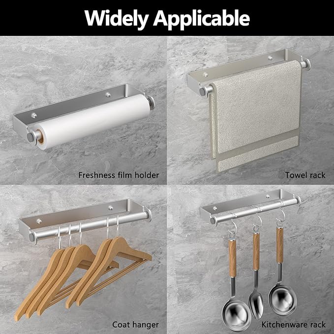 Under Cabinet Paper Towel Holder, Adhesive or Drill Mount Paper Towel Holder, Wall Mount Paper Towel Holders for Kitchen or Bathroom (Silver)