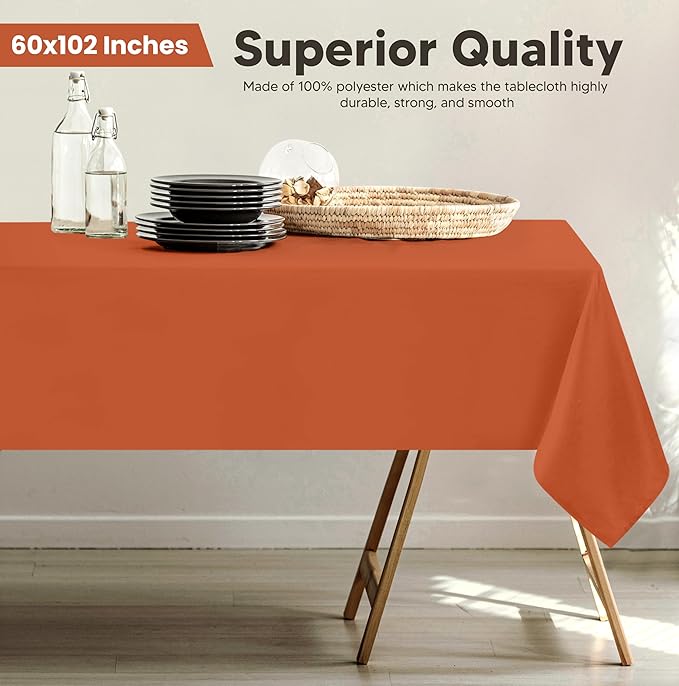 Utopia Kitchen Rectangle Table Cloth 2 Pack (60x102 Inches, Orange), Machine Washable Polyester Table Cover for Dining, Buffet Parties, Picnics, Events, Weddings, and Restaurants