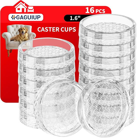 1.6"x1.6" Round Rubber Furniture Caster Cups, 16 PCS Chair Coasters for Carpet - Clear Non Slip Furniture Pads with Grip, Carpet Protector for Furniture Legs - Protect Any Flooring