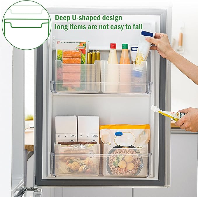 Poeland Refrigerator Organizer Box, Fridge Side Door Storage Containers Plastic Translucent Pack of 4