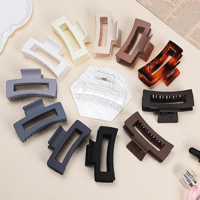 3.5 Inch Hair Clips - 12 Pcs Square Jaw Clips for Thick and Thin Hair, Rectangular Hair Accessories for Women and Girls - Neutral