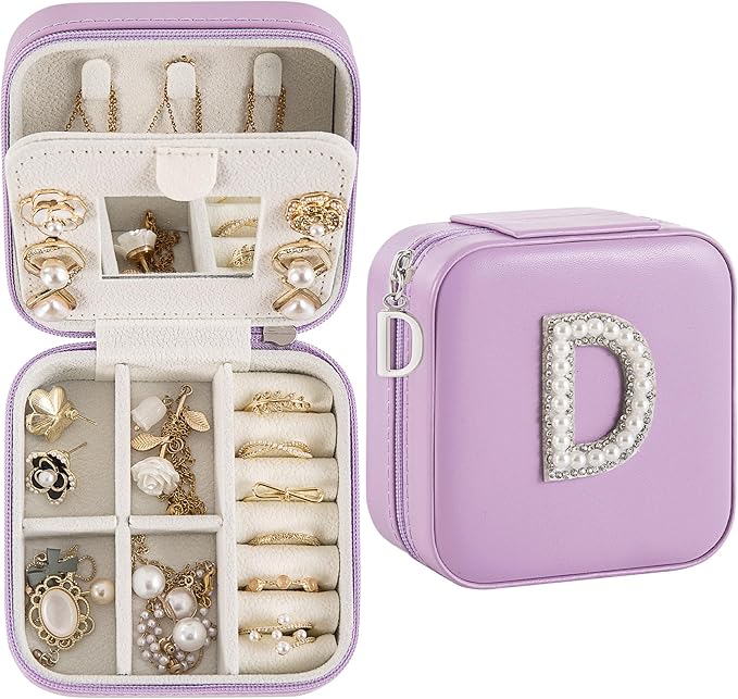 Travel Jewelry Case, Small Jewelry Box Organizer with Personalized Initials, Gifts for Girl Women, Wife Girlfriend Daughter Niece, Bridesmaid Gifts, Birthday
