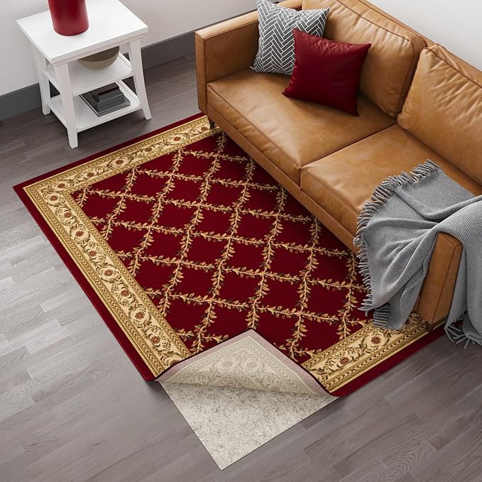 Ottomanson 6' x 7'8" Non-Slip Rug Pad Gripper 1/12 Inch Ultra Thin Dual Surface Felt + Rubber Gripper - Safe for All Floors, Cream