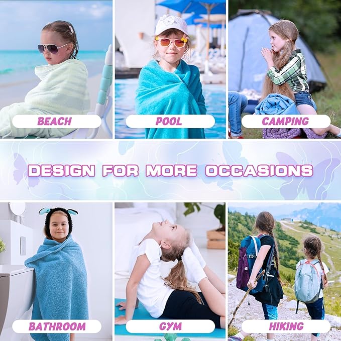 WERNNSAI Beach Towel for Kids, 30”x 60”Butterfly Quick Dry Sand Free Kids Beach Towel for Girls Personalized Beach Towel Pool Camping Travel Towel Soft Beach Blanket Bath Shower Towel