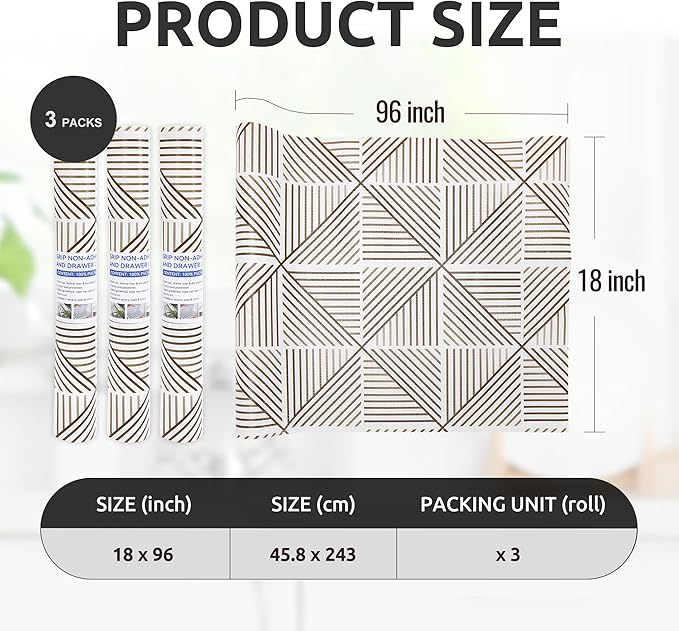 RAY STAR 18X96 Inch Shelf Liner for Kitchen Cabinets, Non-Adhesive Cabinet Liner Washable, PVC Drawer Liner for Dresser Non-Slip Bathroom (Classic)(3 Roll)