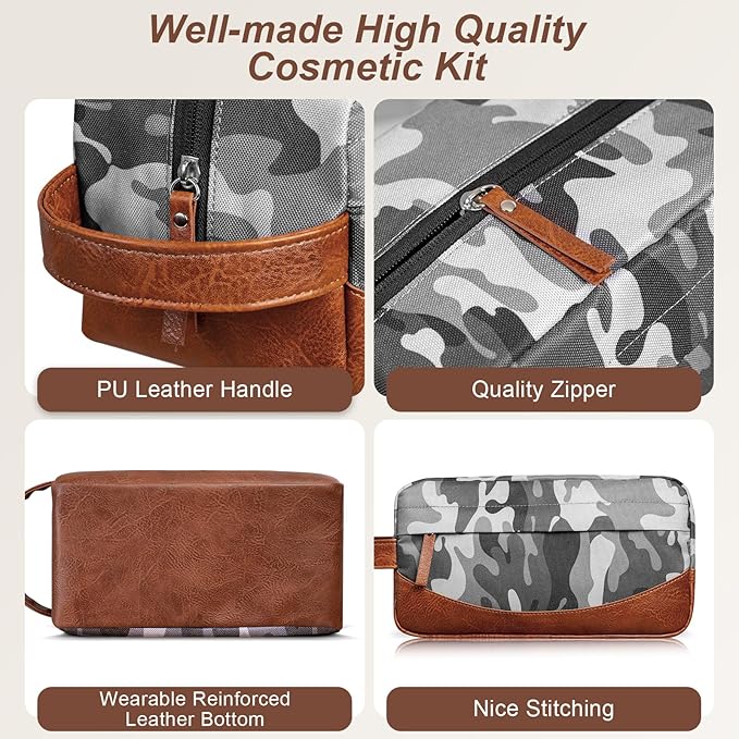 Travel Toiletry Bag for Men, Hanging Toiletry Organizer, Water Resistant Shaving Kit with Large Capacity for Travel Accessories (Camo-Gey, Medium)