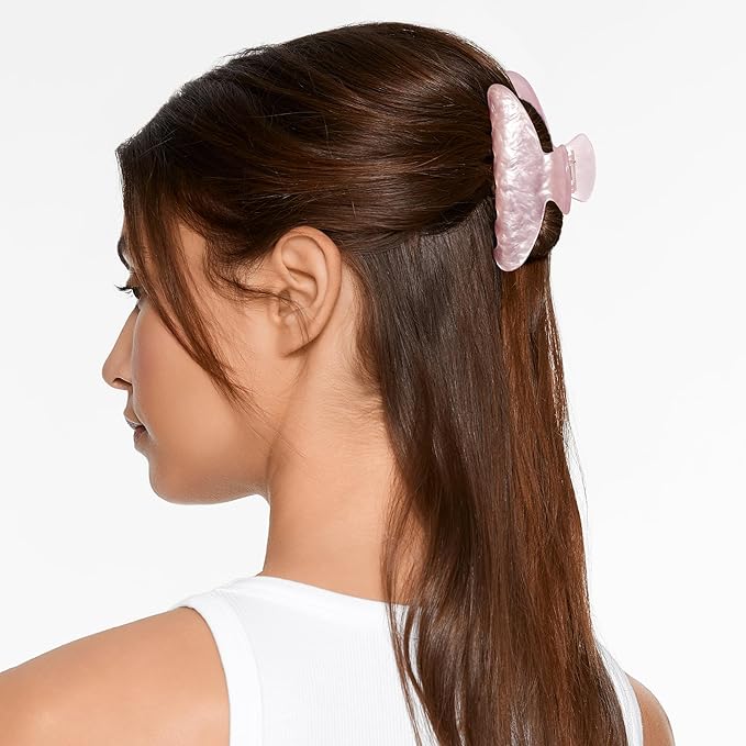 2 PCS Hair Claw Clips for Women Non-slip Hair Clips Strong Hold Large Hair Claw Clip for Thick Thin Hair Pink Elegant Hair Accessory for Girls