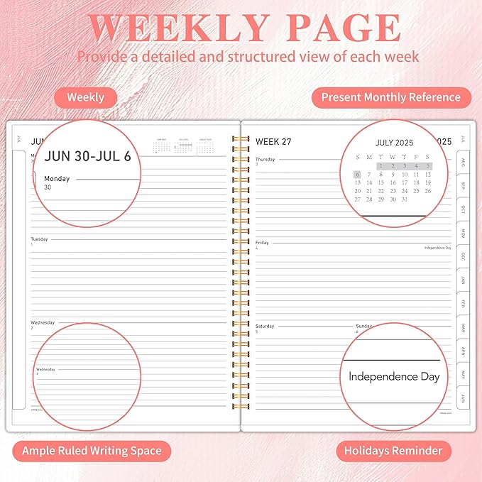 Academic Planner 2025-2026, 8.5" x 11" Weekly & Monthly Calendar from July 2025-June 2026, 12 Month Daily Planner with Tabs & Elastic Closure, Ample Writing Space, Perfect for Office, Home and School