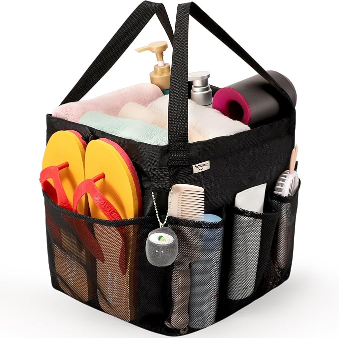 Mesh Shower Caddy Portable, Dorm Room Essentials for College Students, Large Capacity with 8 Pockets Shower Bag for Camping, Swimming, Gym, Travel