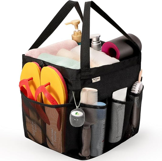 Mesh Shower Caddy Portable, Dorm Room Essentials for College Students, Large Capacity with 8 Pockets Shower Bag for Camping, Swimming, Gym, Travel