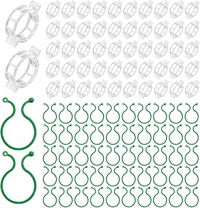 400 Pcs Plant Support Clips, 2 Types in 1 Pack, Plastic Garden Clips for Tomato, Grape, Cucumber, Vine Plants, Reusable Plant Clips for Climbing Plants (Green White)