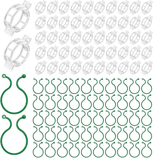 200 Pcs Plant Support Clips, 2 Types in 1 Pack, Plastic Garden Clips for Tomato, Grape, Cucumber, Vine Plants, Reusable Plant Clips for Climbing Plants (Green White)
