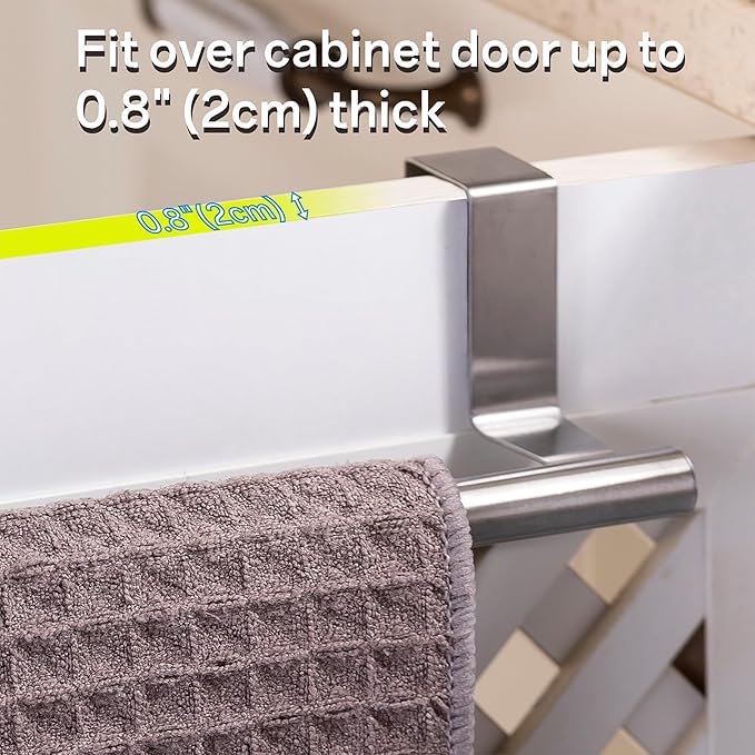 Qflushor Over Cabinet Towel Bar 9" Kitchen Towel Rack - Silver, Stainless Steel Towel Holder for Cabinet - 1 Pack