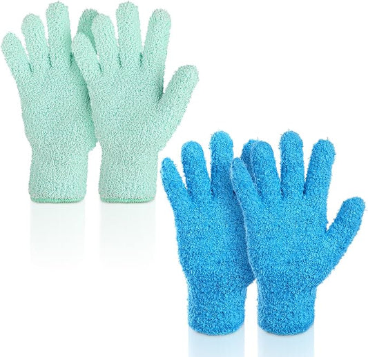 2 Pairs Microfiber Dusting Gloves, Reusable Plant Dusting Gloves Washable Mittens Cleaning Glove Microfiber Dusters for House Furniture Blinds Kitchen Plants(Blue, Royal Blue)