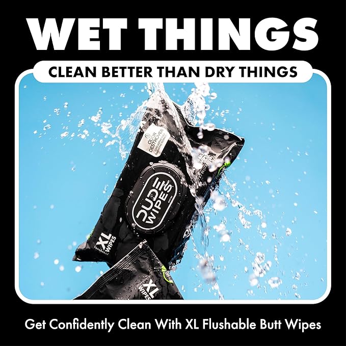 DUDE Wipes Odor Destroyer Flushable Wipes - Extra-Large Adult Wet Wipes - 3 Pack (144 Count) - Deodorizing, Lightly Scented, Controls Odor for up to 24 Hours - Septic and Sewer Safe