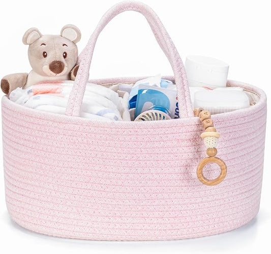 Diaper Caddy Organizer, Empty Gift Basket for Newborn Essentials, Baby Storage Basket, Stylish Gift Bag for Baby Shower, Boys and Girls – Small, Light Pink