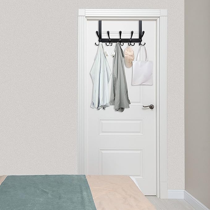 WEBI Over The Door Hooks, Over The Door Towel Rack, Door Hooks for Hanging, Door Coat Hanger Door Coat Rack for Towels, Clothes, Bathroom, Black