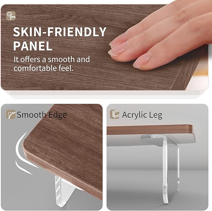 LED Dual Monitor Stand Riser for 2 Monitors,Office Desktop Wooden Stand Adjustable Length and Angle 3 Shelf,Extra Long Multifunctional Stand up to 44.4" for Computer,Laptop,TV,Walnut Finish