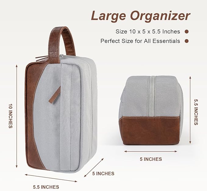 Travel Toiletry Bag for Men, Hanging Toiletry Organizer, Water Resistant Shaving Kit with Large Capacity for Travel Accessories (Grey, Medium)