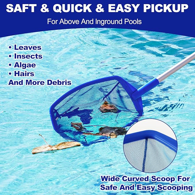 Pool Skimmer - Pool Skimmer Net with 5 Section Adjustable Telescopic Aluminum Pole, 23''- 60'', Pool Net Skimmer Rake with Ultra Fine Mesh , Pool Leaf Skimmer for Swimming Pools, Spas, Hot Tubs