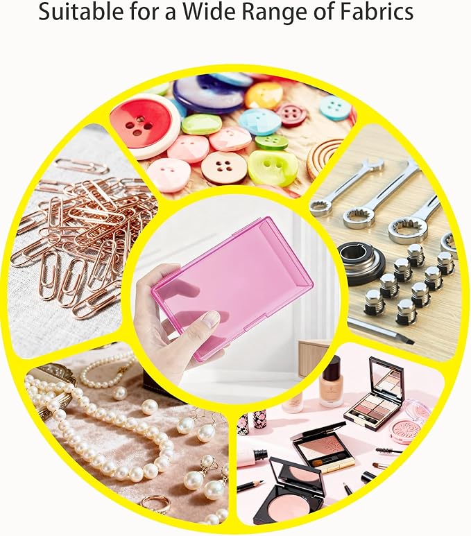 LJY 12 Pieces Rectangular Empty Mini Clear Plastic Organizer Storage Box Containers with Hinged Lids (5.3 x 3.1 x 1.2 inch, Pink)