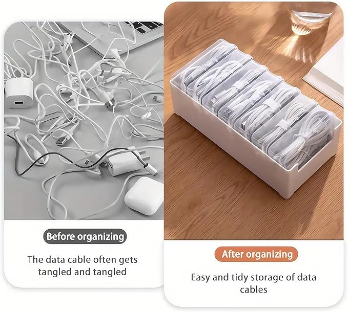 7 Case Cable Storage Box with Cable Straps and Label Stickers, Travel Cord Organizer for Charging Cables, USB Wires, Earphones – Drawer Organization for Home & Office (7 Cases + 7 Cable Straps)